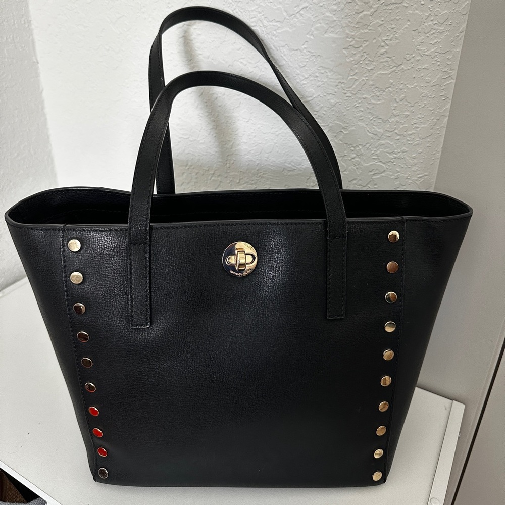 Michael Kors Black Tote with Gold Studs